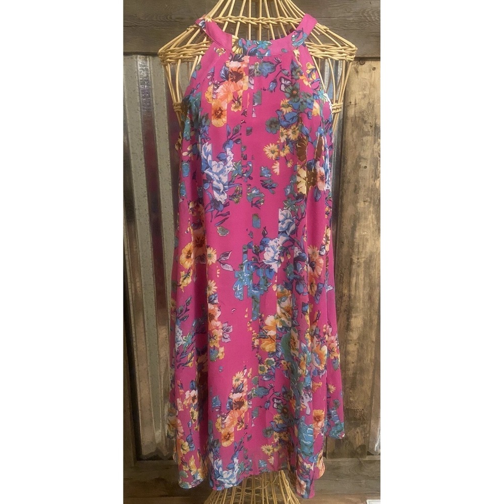 BETSEY Johnson Women's Small Dress‎ Sleeveless Pink Floral Flare Fairy Travel